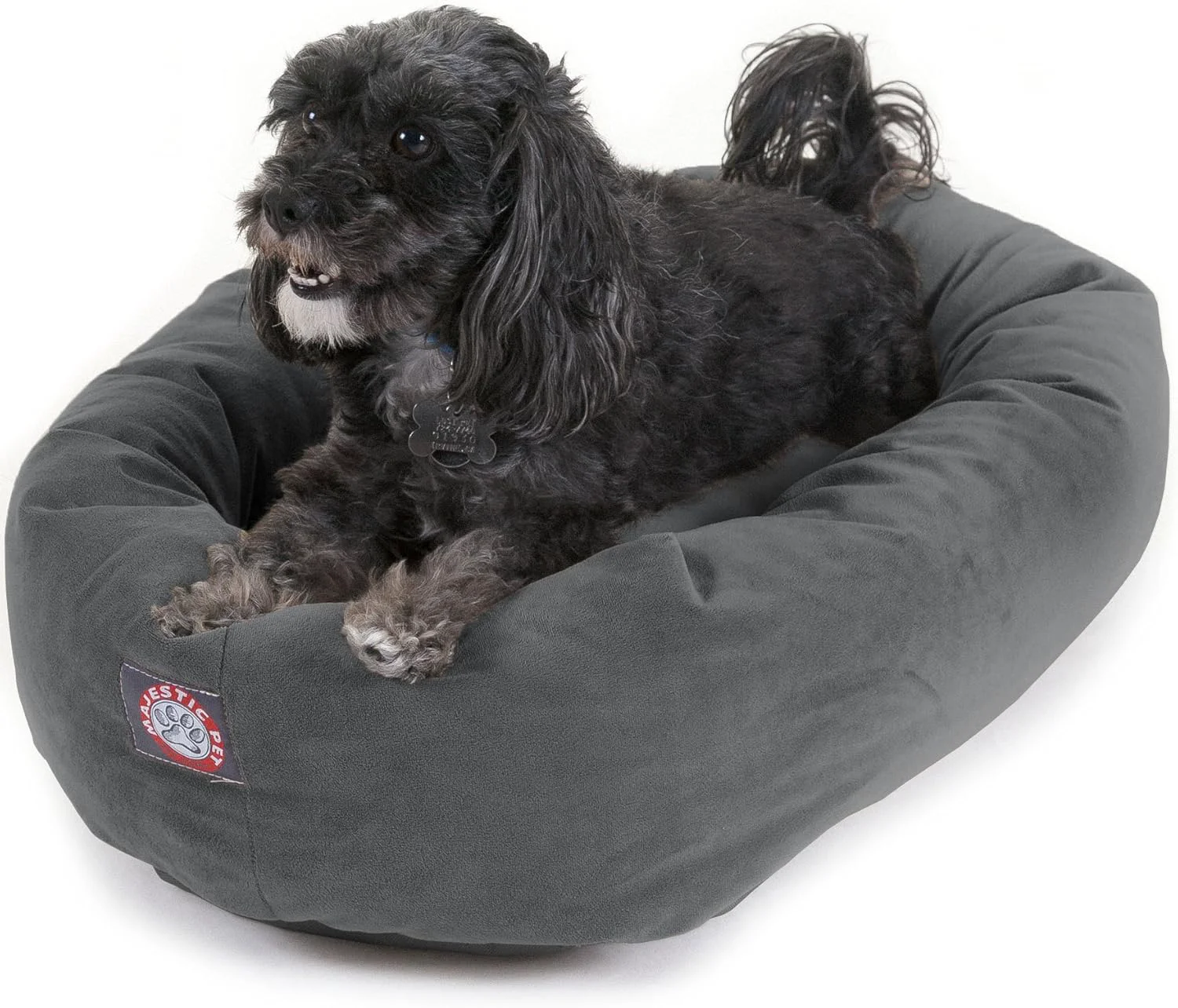 Superior Majestic Pet 24 Inch Suede Calming Dog Bed Washable 24x19x7 Inch – Cozy Soft Round Donut Dog Bed with Spine Support for Dogs to Rest Their Head - Pet Bed Small – Gray Specialty