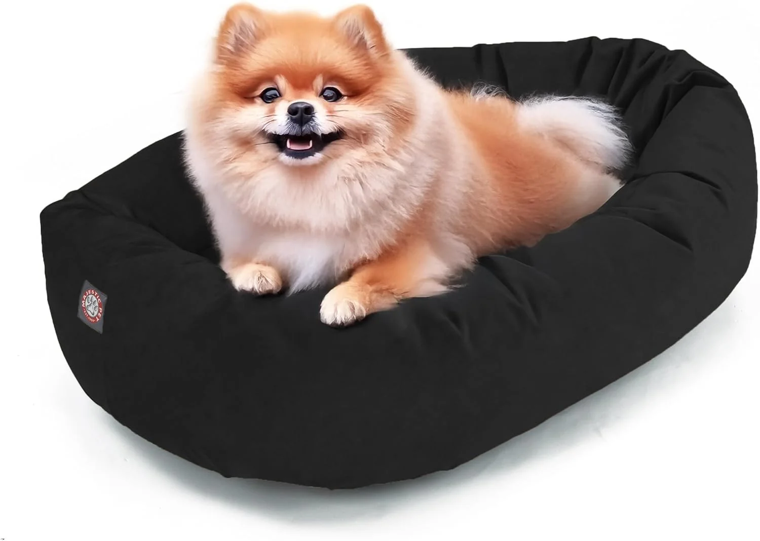 Verified Majestic Pet 24 Inch Suede Shredded Memory Foam Mix Calming Small Dog Bed Washable 24 x 19 x 7 Inch - Cozy Soft Round Donut Dog Bed with Spine for Head Support - Pet Bed Black Flexible