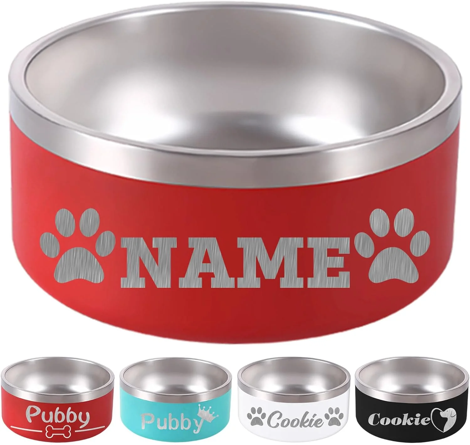 Enhanced 18OZ Personalized Dog Bowl Laser Engraved Custom Pet Name 18 32 42 64 oz No Slip Stainless Steel Insulated Bite-Resistant Food Water Dishes-Red Recyclable