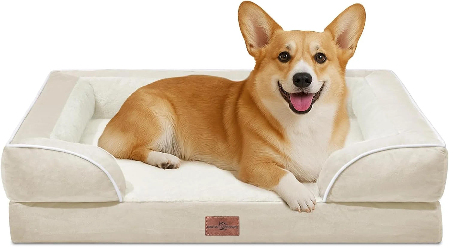 Soft Comfort Expression Medium Dog Beds Waterproof Orthopedic Foam Dog Sofa Beds for Medium Large Dogs Comfy Pet Bed with Washable Removable Cover Non-Slip Bottom Medium Beige Selected