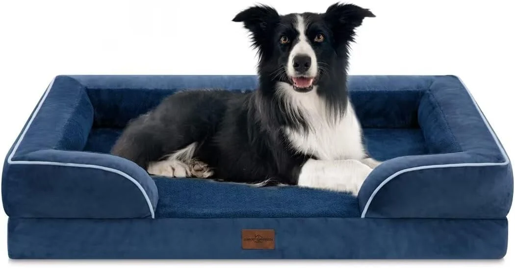 Contemporary Comfort Expression Large Dog Beds Waterproof Dog Beds Orthopedic Foam Dogs Sofa Comfy Pet Beds with Washable Removable Cover Non-Slip Bottom Large Navy Blue Breathable