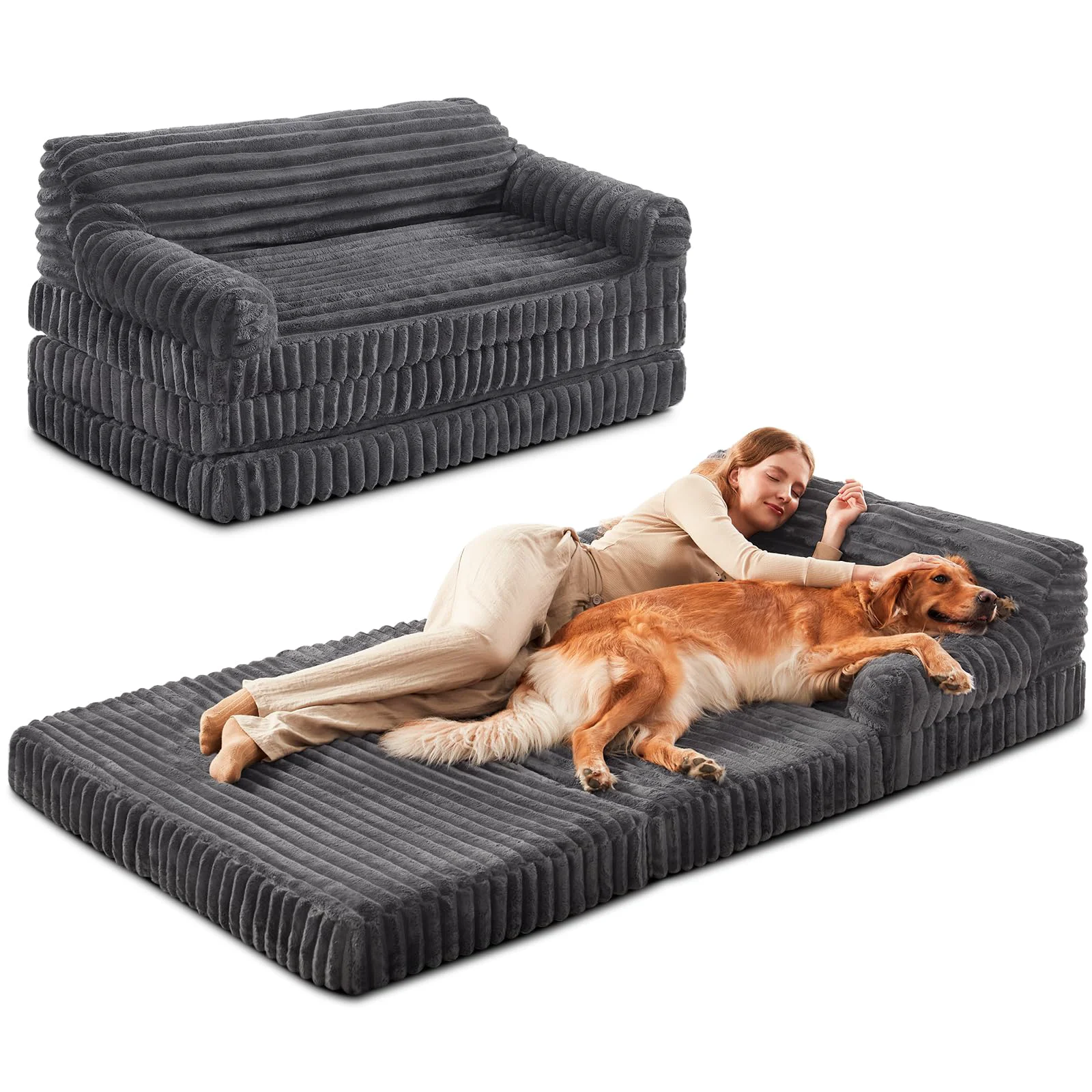Top-Quality INVENHO Foldable Human Dog Bed 72x44x10 – Orthopedic Egg-Crate Foam Washable Cover Original Design