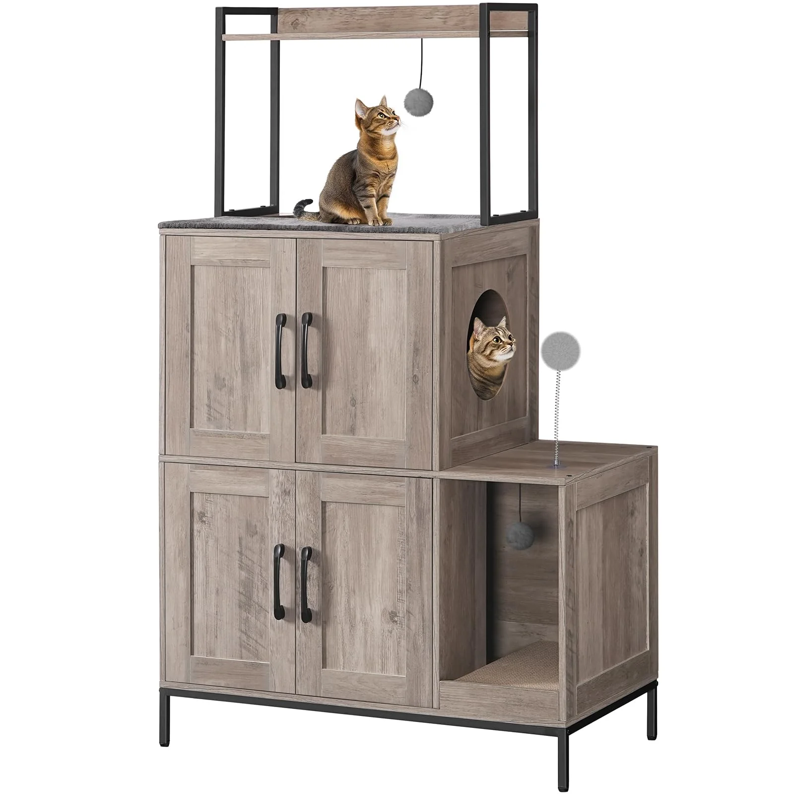 Natural HOOBRO 2-in-1 Cat Litter Box Enclosure – Hidden Cabinet with Toys BG78MW01 Exclusive