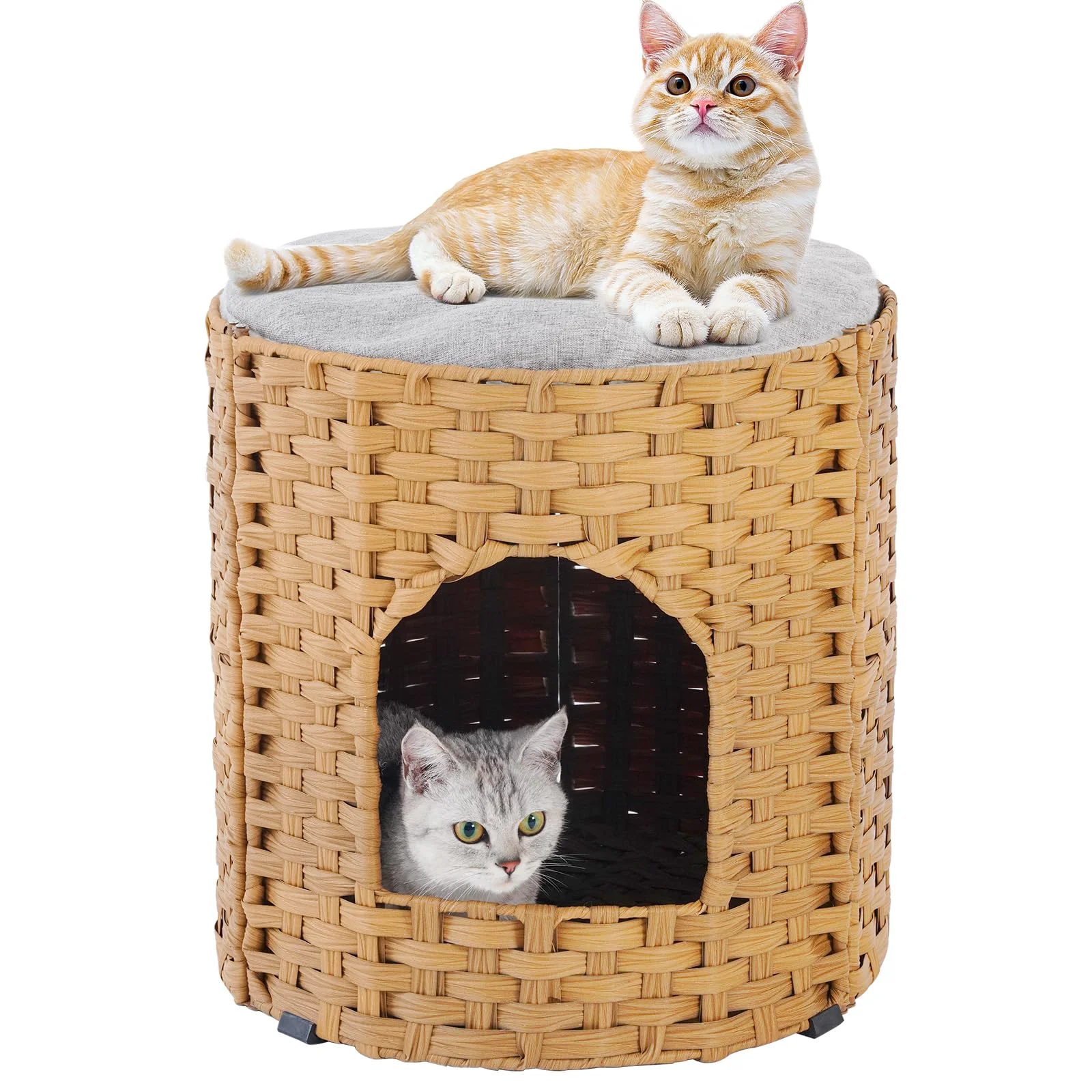Quality SETON Indoor Cat House – Large Double Rattan Cave with Pad 17x17x17 Foldable Superior