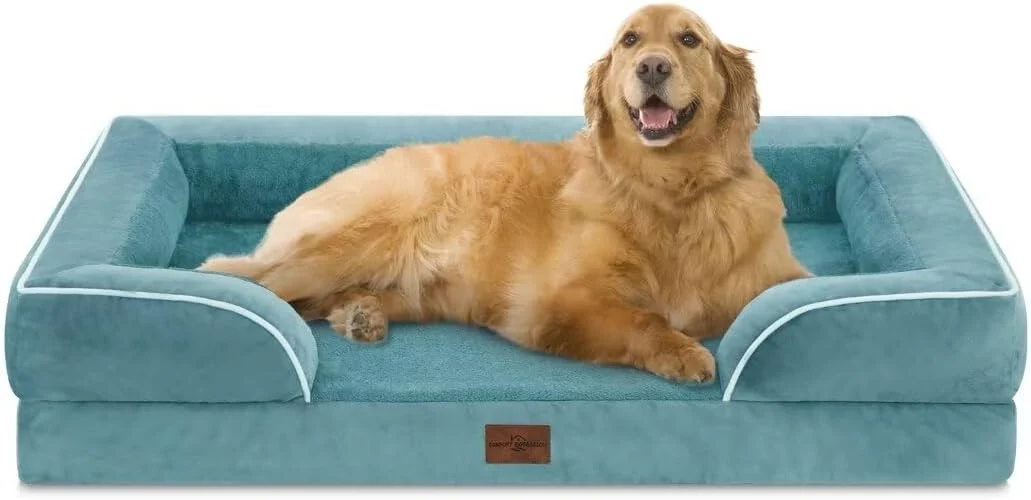 Breathable Comfort Expression Orthopedic Foam XL Dog Beds Waterproof Extra Large Dog Bed with Bolster Washable Pet Sofa Couch with Removable Cover Non-Slip Bottom X-Large Washed Blue Stylish