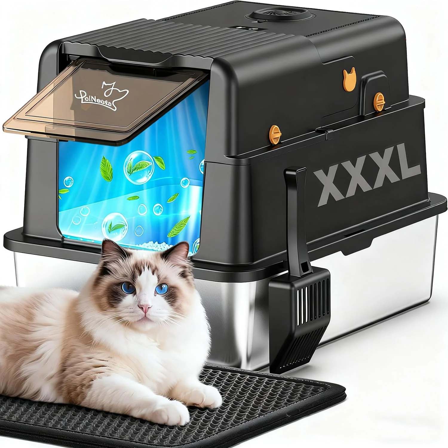 Solid PalNests L8 Ultra-XXXL Stainless Steel Litter Box with Smart Odor Control Dependable