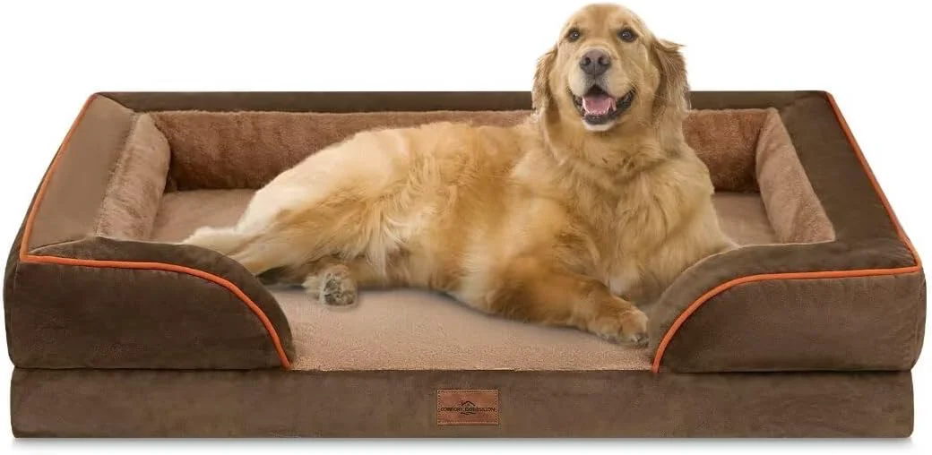 Clean Comfort Expression Dog Beds for Extra Large Dogs Waterproof Orthopedic Foam XL Dog Beds with Bolster Washable Dogs Bed Sofa Pet Bed with Removable Cover Non-Slip Bottom X-Large Brown Outstanding