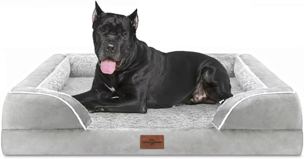 Selected Comfort Expression XXL Orthopedic Foam Dog Bed for Extra Large Dogs Waterproof Orthopedic Dog Beds Washable Dogs Sofa Beds with Removable Cover Non-Slip Bottom XX-Large Grey White Minimalist