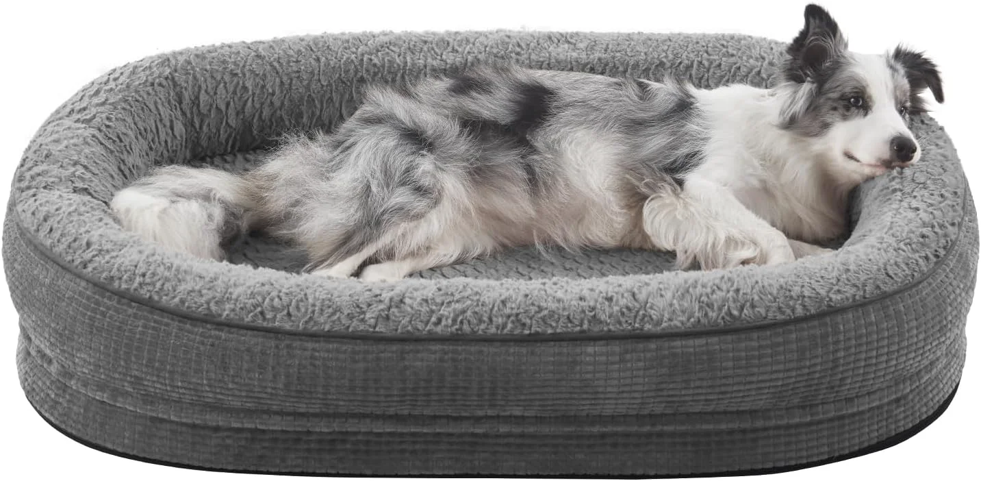 Breathable JOEJOY Orthopedic Dog Bed for Large Dogs Egg-Crate Memory Foam Pet Bed with Bolster Sides Waterproof Lining Removable Washable Cover Non-Slip Bottom Grey High-End
