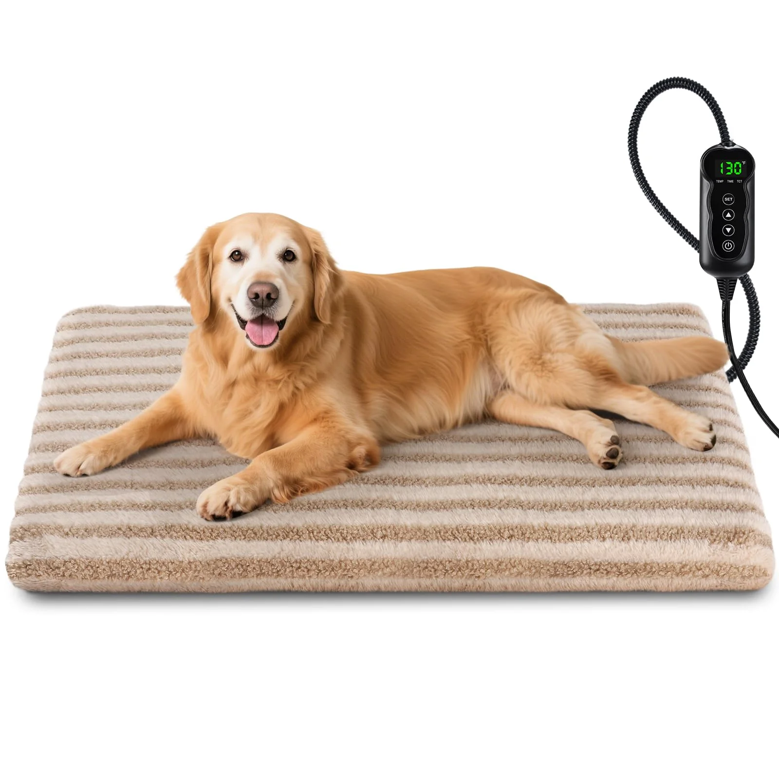 Dependable SHU UFANRO Large Pet Heating Pad – 11 Temperature Settings 24H Timer Waterproof Bed for Dogs Cats 35x24 Beige Casual