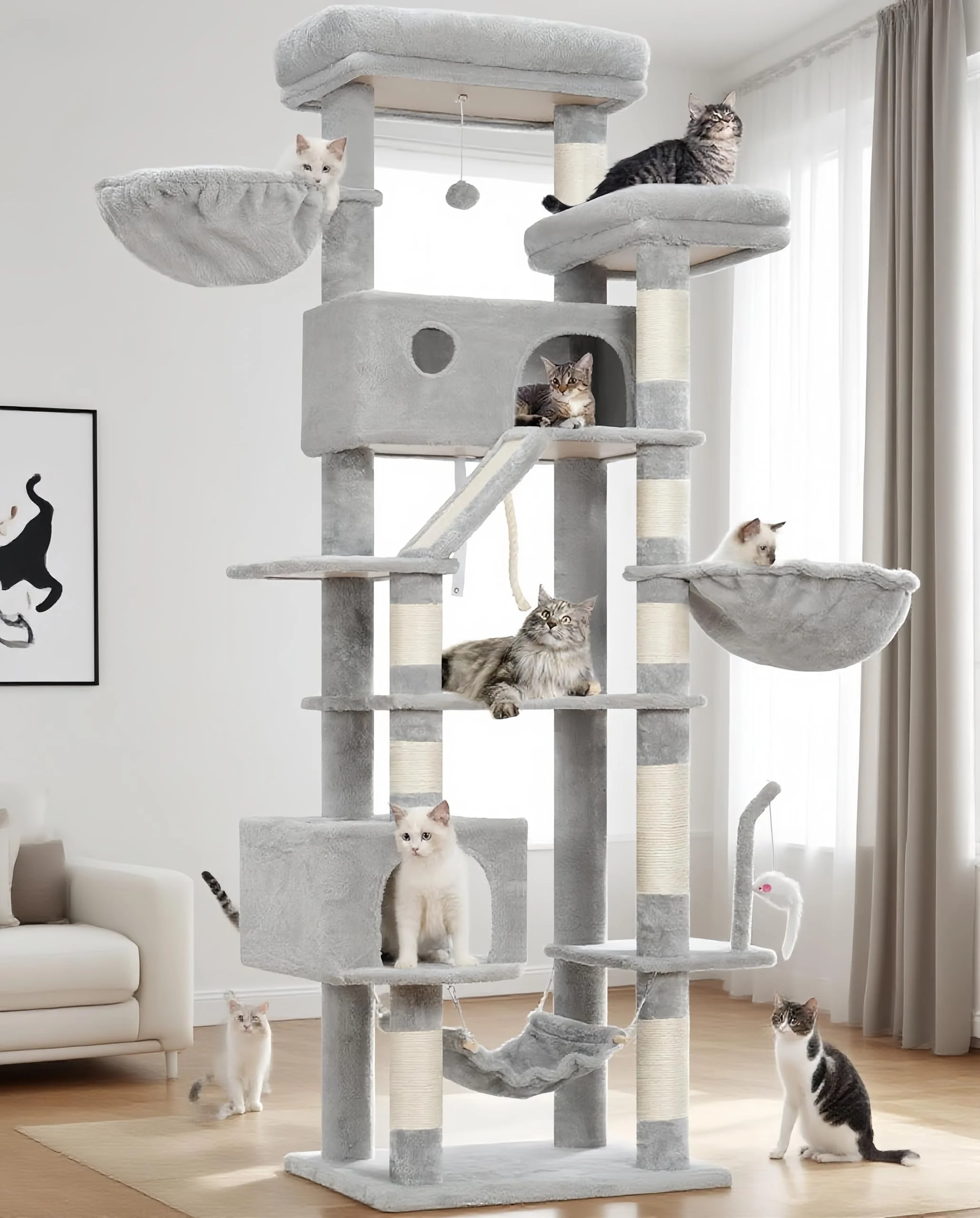 Authentic Gitelsnour Cat Tree for Large Cats - 78.7 inch Indoor Cat Tower with Top Perch Condo Hammock Scratching Post Fast