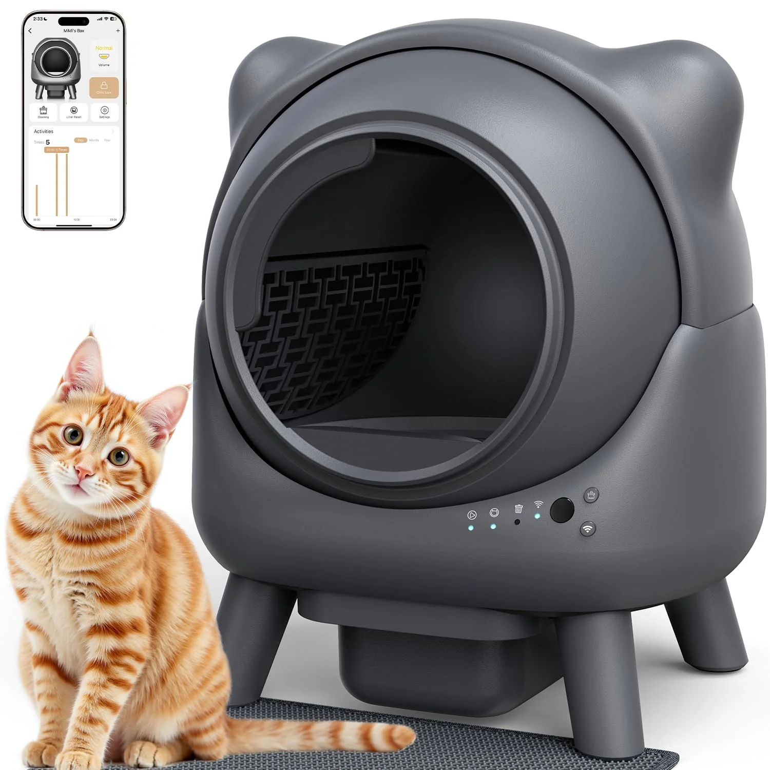 Fine FEELNEEDY Self-Cleaning Litter Box — Automatic Leline Litter Box with Odor Control App Monitoring Cat Ears Design Eco-Friendly