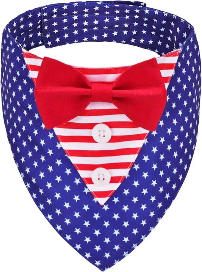 Unique ADOGGYGO American Flag Dog Tuxedo Bandana Stylish