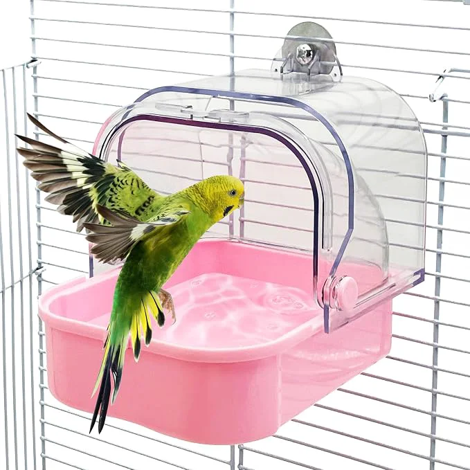 Consistent Tfwadmx Bird Cage Bath Hanging Parrot Bath Tub Water Shower Food Feeder Holder High-Grade