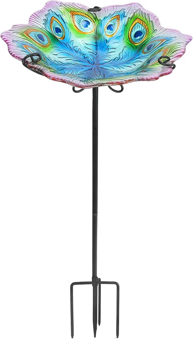 Crafted MUMTOP Glass Bird Bath Garden Outdoor Birdbaths Birdfeeder High-Grade