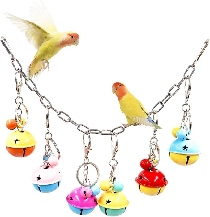 Natural Oooct Bird Swing Bells Toys Colorful Parrot Metal Bells Hanging Bird Chewing Casual