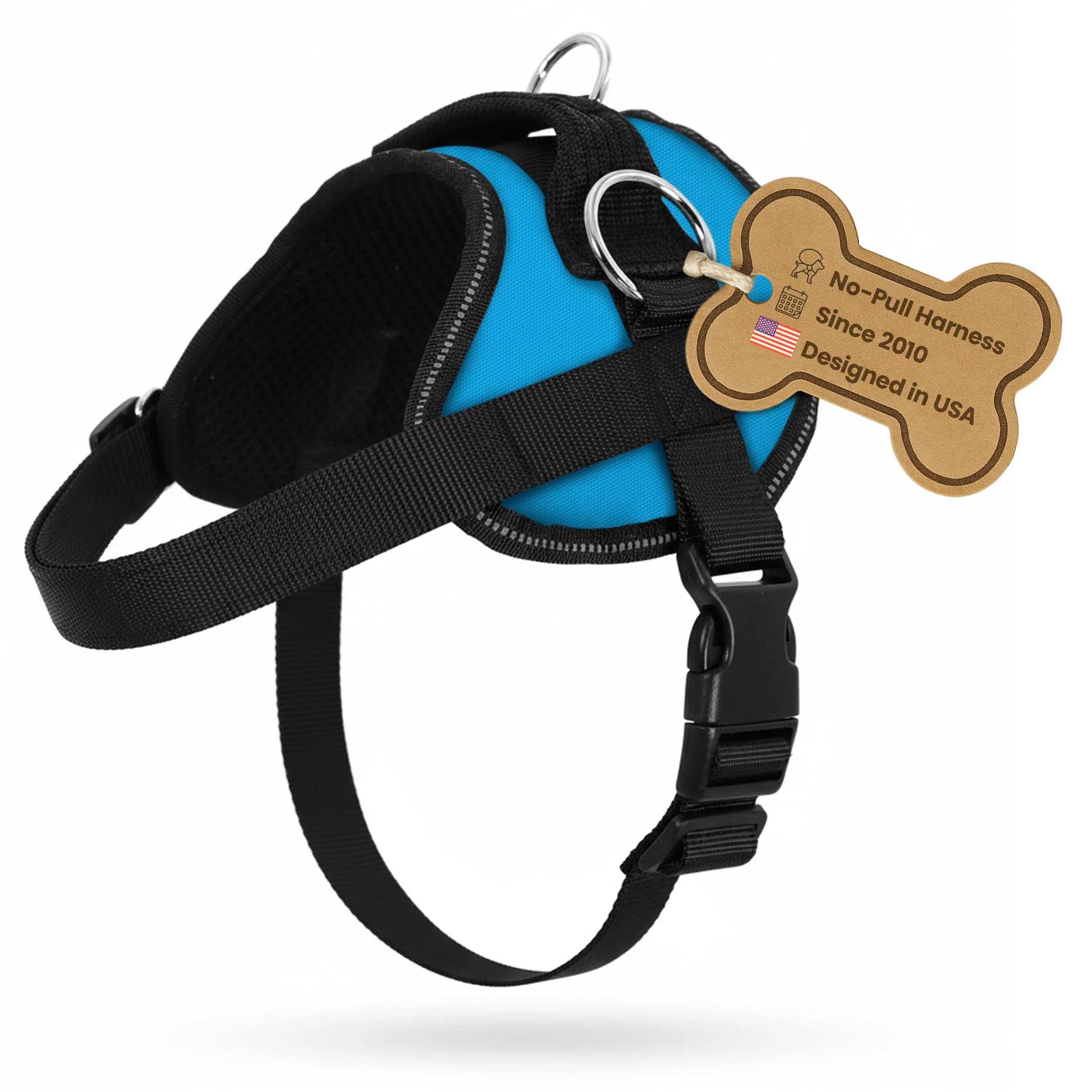 Relaxed Bark Appeal Aqua Blue No-Pull Harness for XS to Small Dogs Adjustable Reflective Vest with 3 Clips Superior