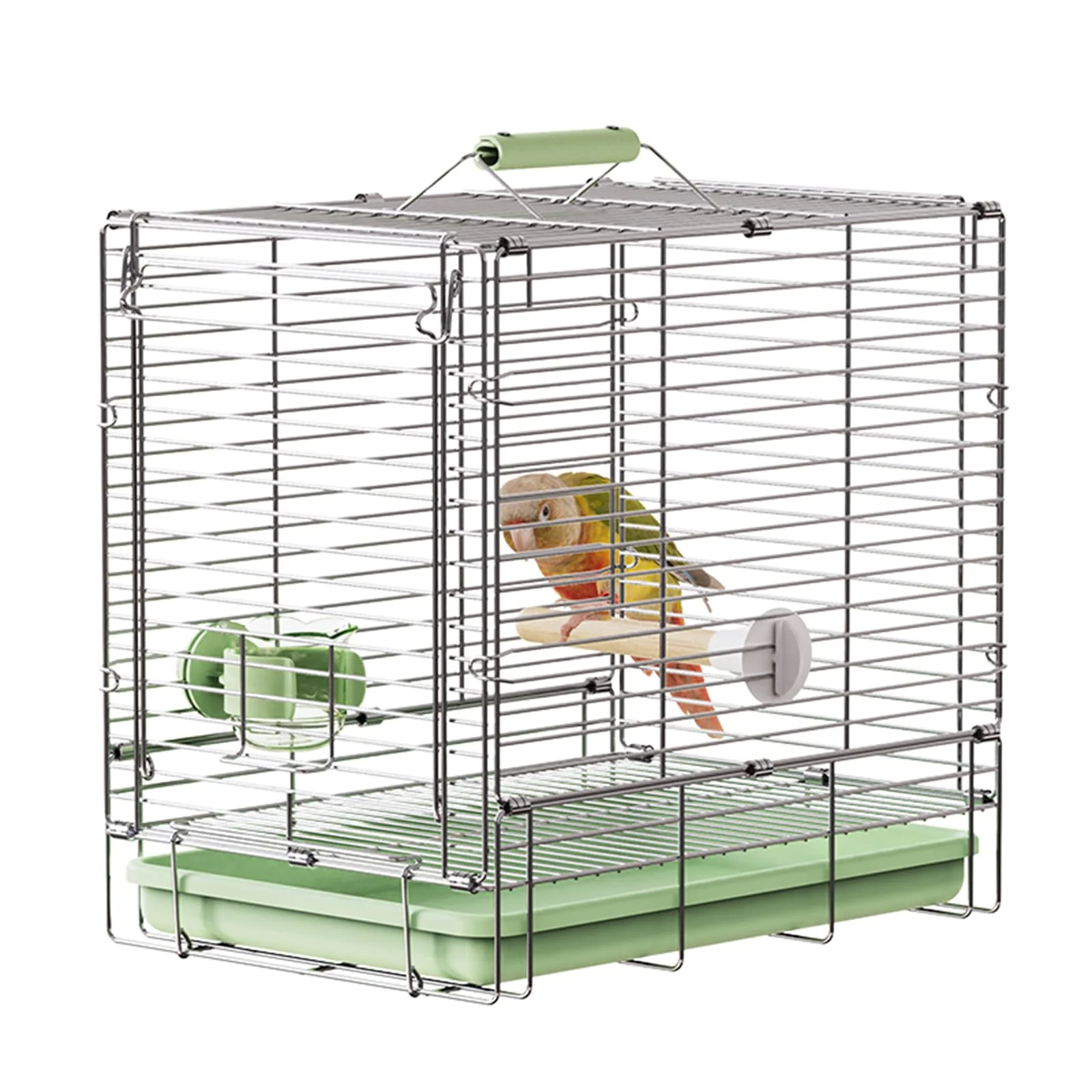 Original YOOSO WING Bird Carrier Travel Cage — 304 Stainless Steel Foldable Small Bird Cage Green Solid