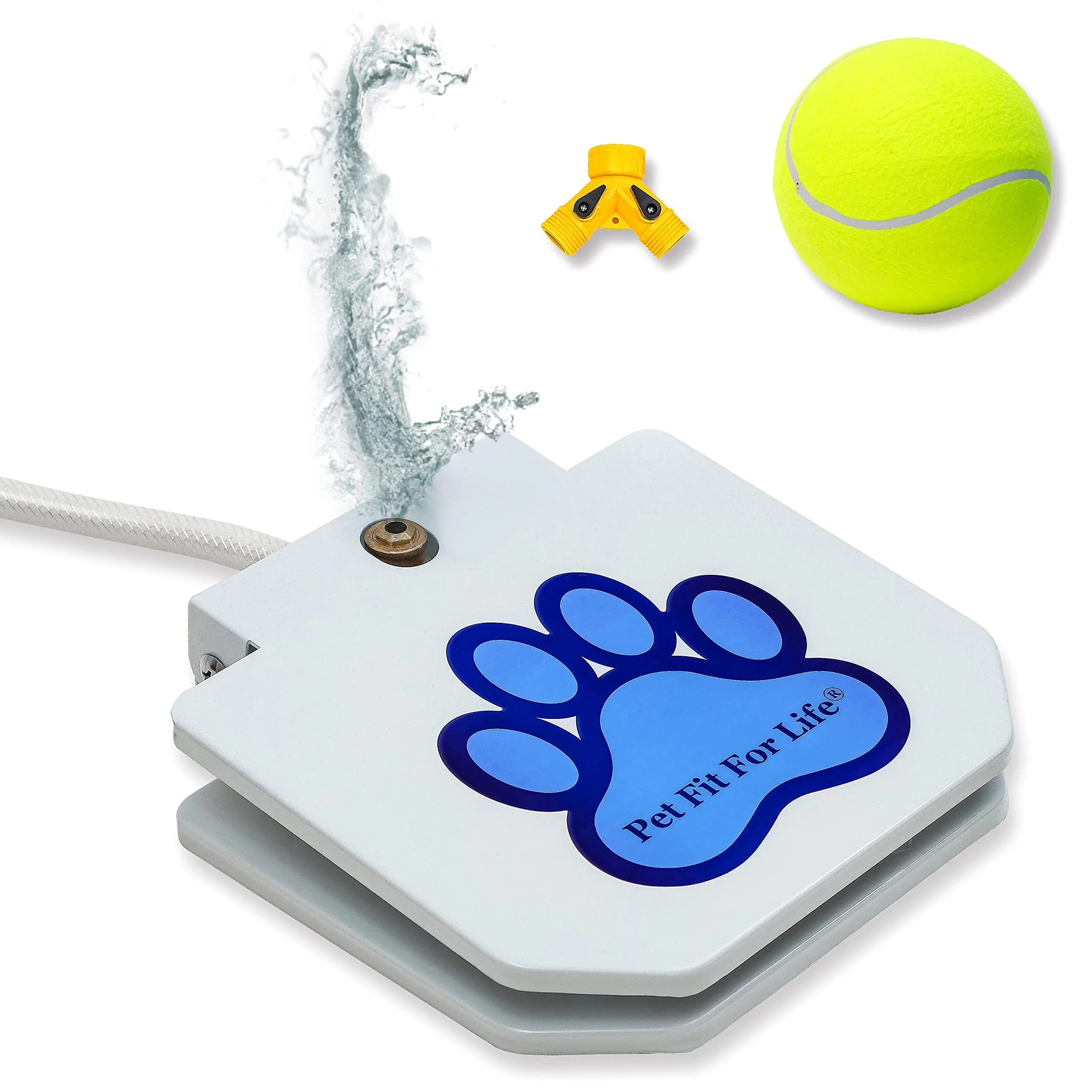 Authentic Pet Fit For Life Dog Pedal Water Fountain – Step-On Hydration Water-Play Giant Tennis Ball Smart