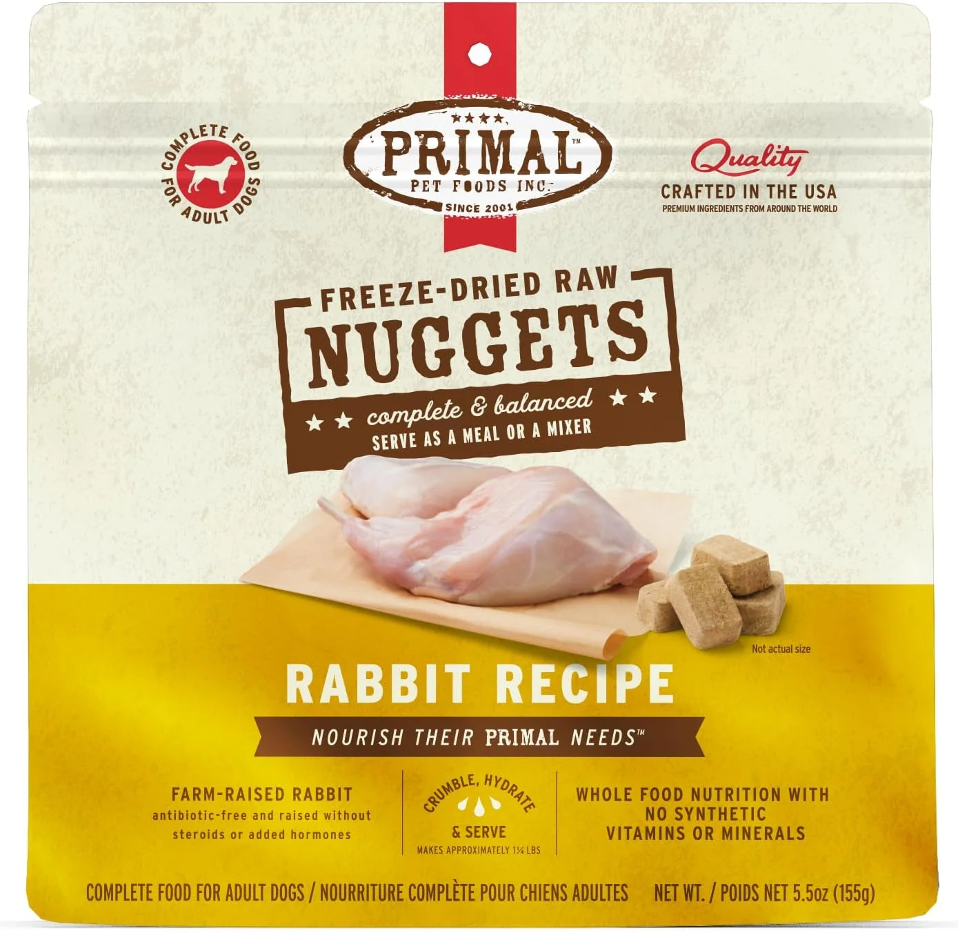Exceptional Primal ze Dried Raw Dog Food Nuggets Rabbit Complete Balanced Meal Also Use as Topper or Treat Premium Healthy Grain High Protein Raw Dog Food 5.5 oz Soft