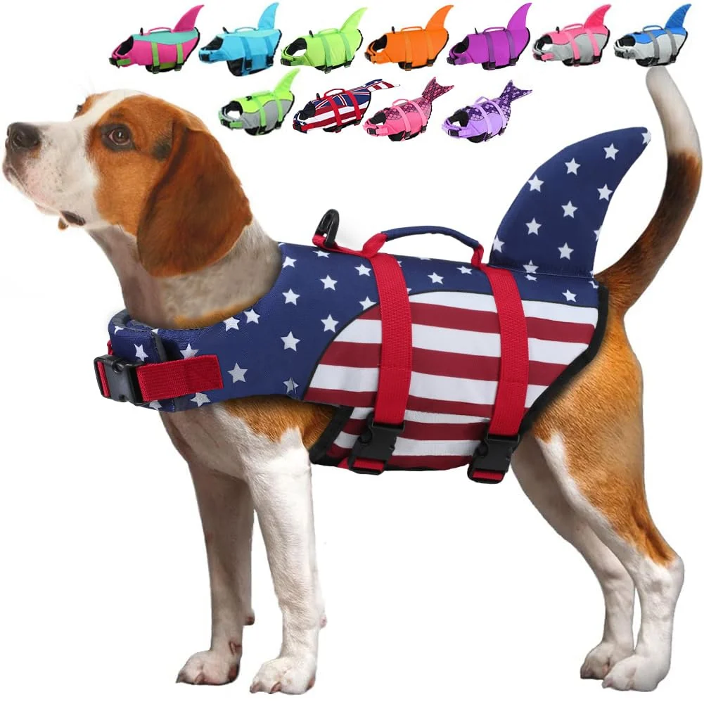 Elite EMUST Dog Life Vest M FlagShark — High Buoyancy Swim Jacket with Lift Handle Responsible