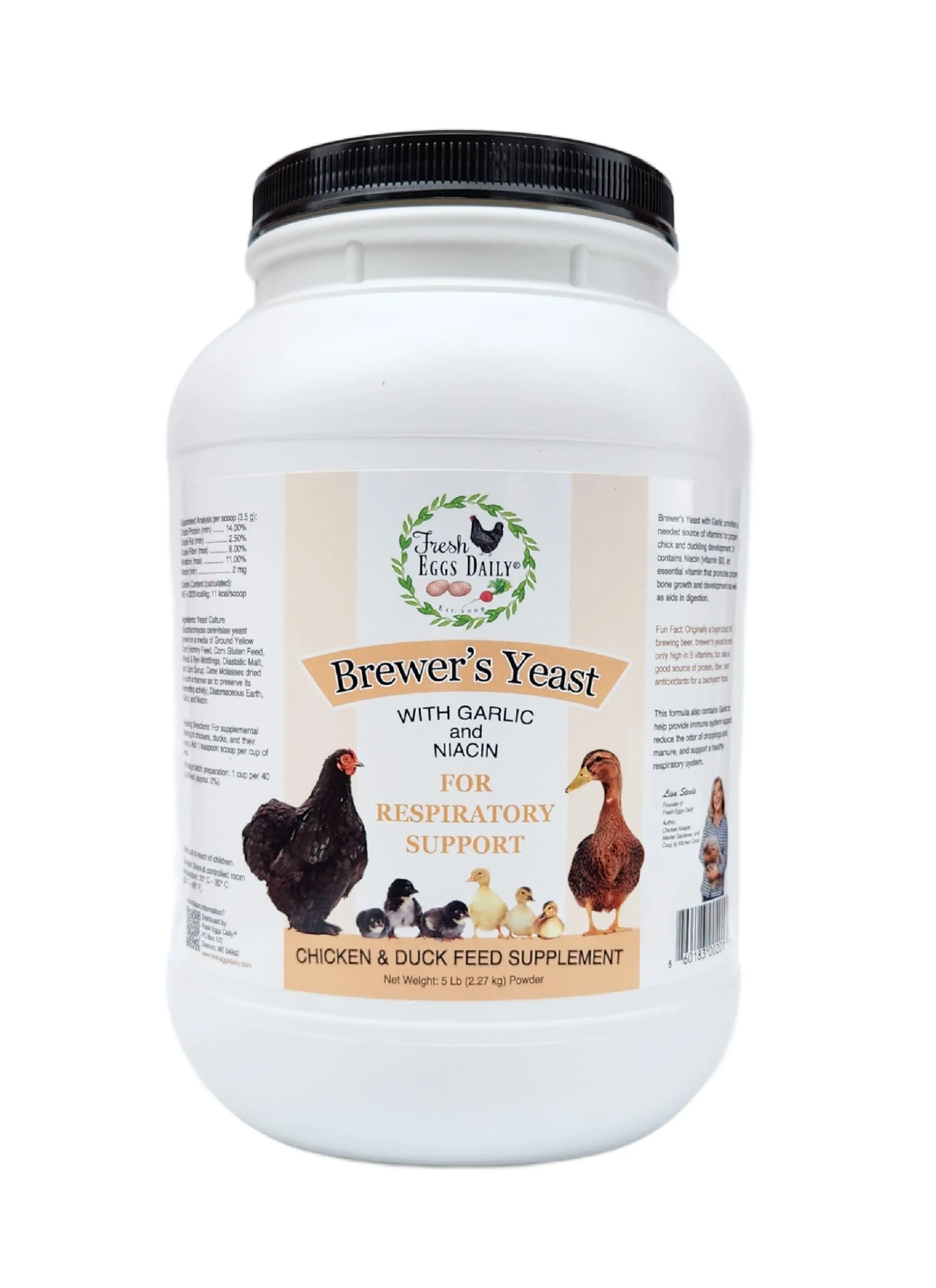 Convenient Fresh Eggs Daily Brewer's Yeast with Garlic Powder and Niacin for Ducks Ducklings – 5LB Eco-Friendly