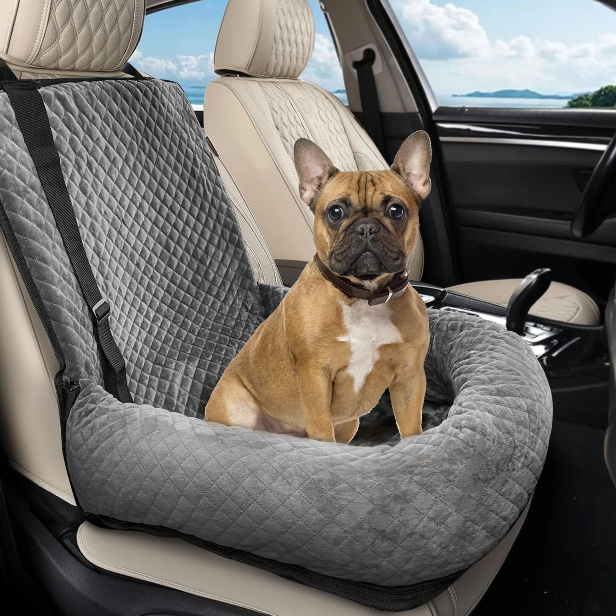 Lightweight Sephyroth Dog Car Seat for Small Medium Dogs — Soft Safe Dual-Fixation Car Bed Gray Enhanced