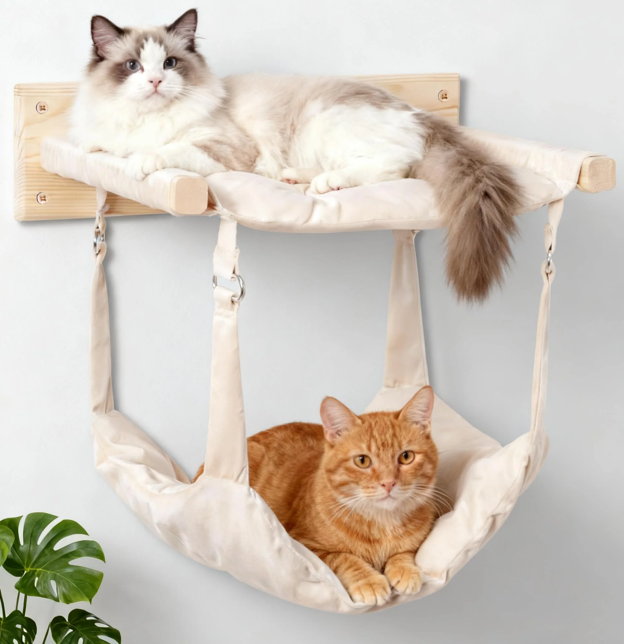 Optimized JSPYFITS Wooden Cat Wall Hammock – Double-Layer 18.9 x 12.6 in Beige Effective