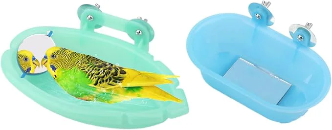 Proven Wontee Bird Bath Box with Mirror Portable Parrot Hanging Bathroom Bathing Tub Smooth