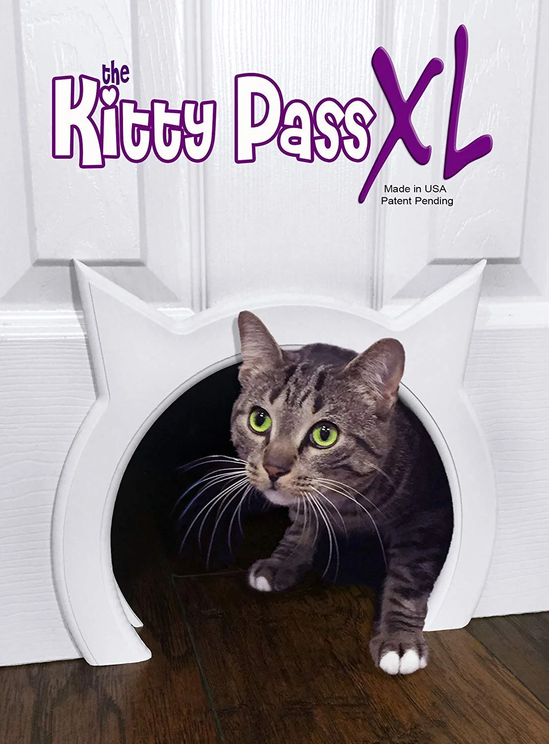 High-Performance The Kitty Pass XL Cat Door for Interior Doors Hidden Litter Box Access for Cats up to 30 lbs Semi-Gloss White Green