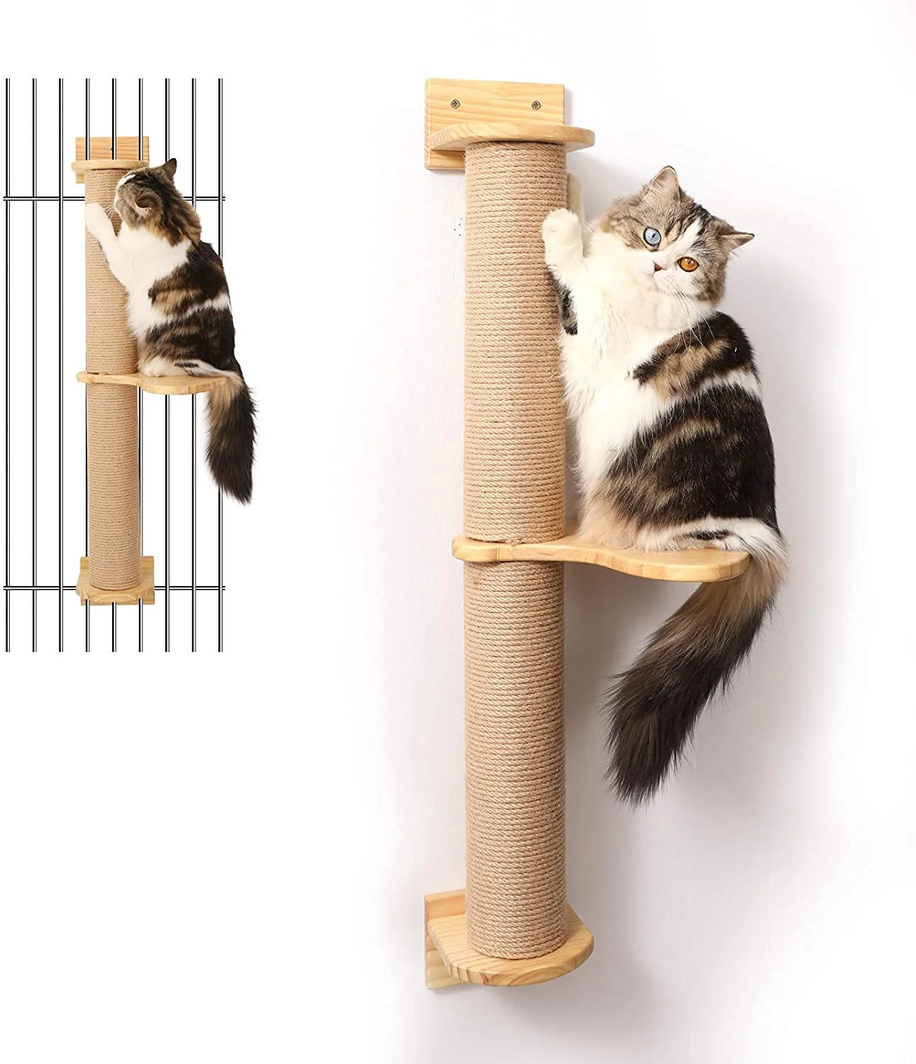 Easy-to-Use FUKUMARU Wall-Mounted Cat Activity Tree with Scratching Posts Pine Hammock Convenient