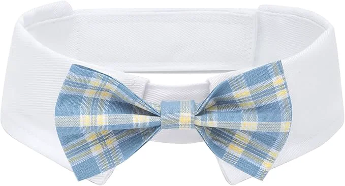 World-Class Segarty Dog Bow Tie Adjustable Blue Plaid Bowtie Collar Sophisticated
