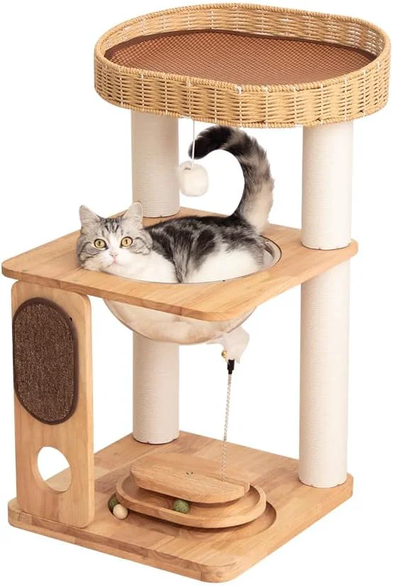 Durable Wood Cat Tree for Large Cats Modern Cat Tree Tower Soft