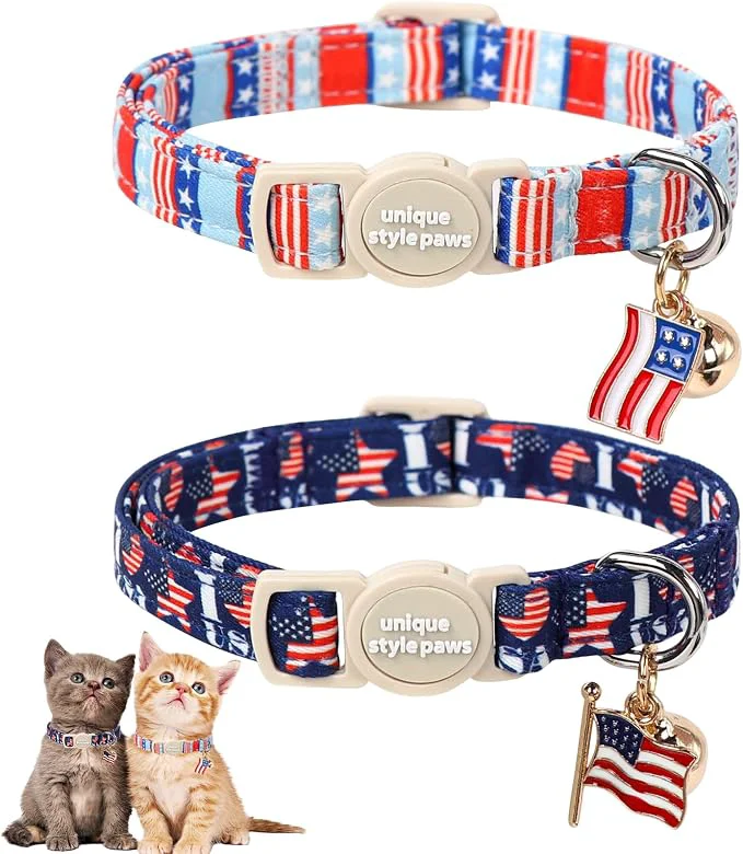 Safe Unique Style Paws 4th of July Cat Collar Cute Cat Collars Convenient