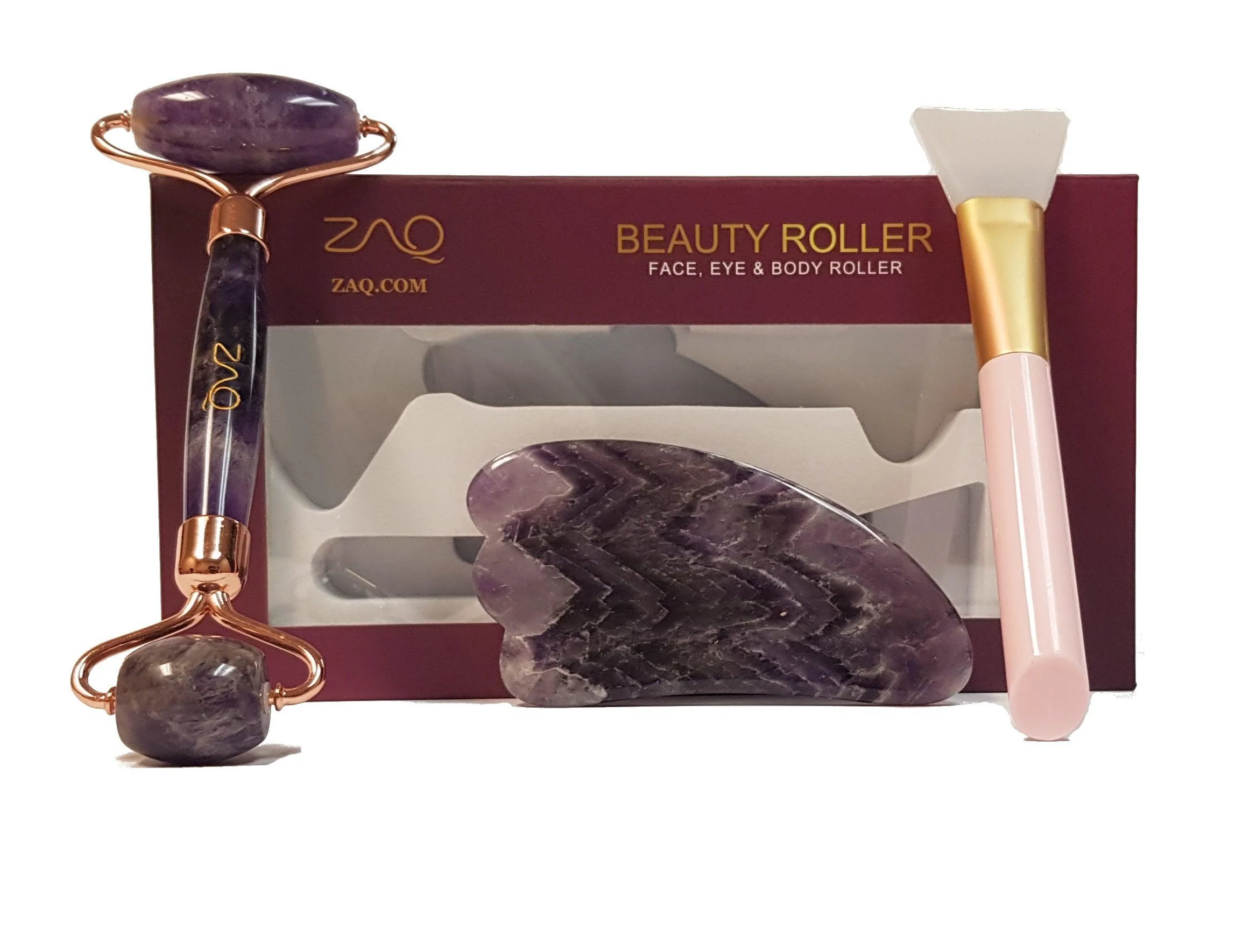 Advanced Amethyst Facial Roller Gua Sha Brush Set Recyclable