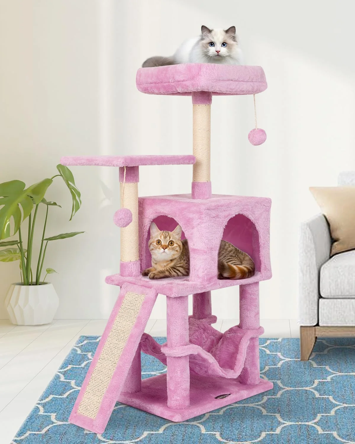 Minimalist MIAO PAW Pink Cat Tree – Indoor Cat Tower with Scratching Post Hammock Board Reusable
