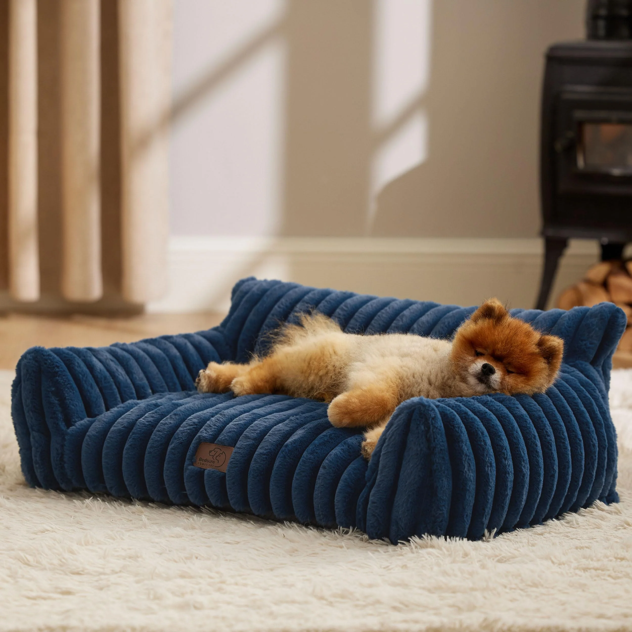 Comfortable Bedsure Cute Cat Couch for Pets - 30 Inch Night Blue Soft Corduroy Fleece Pet Sofa Convenient