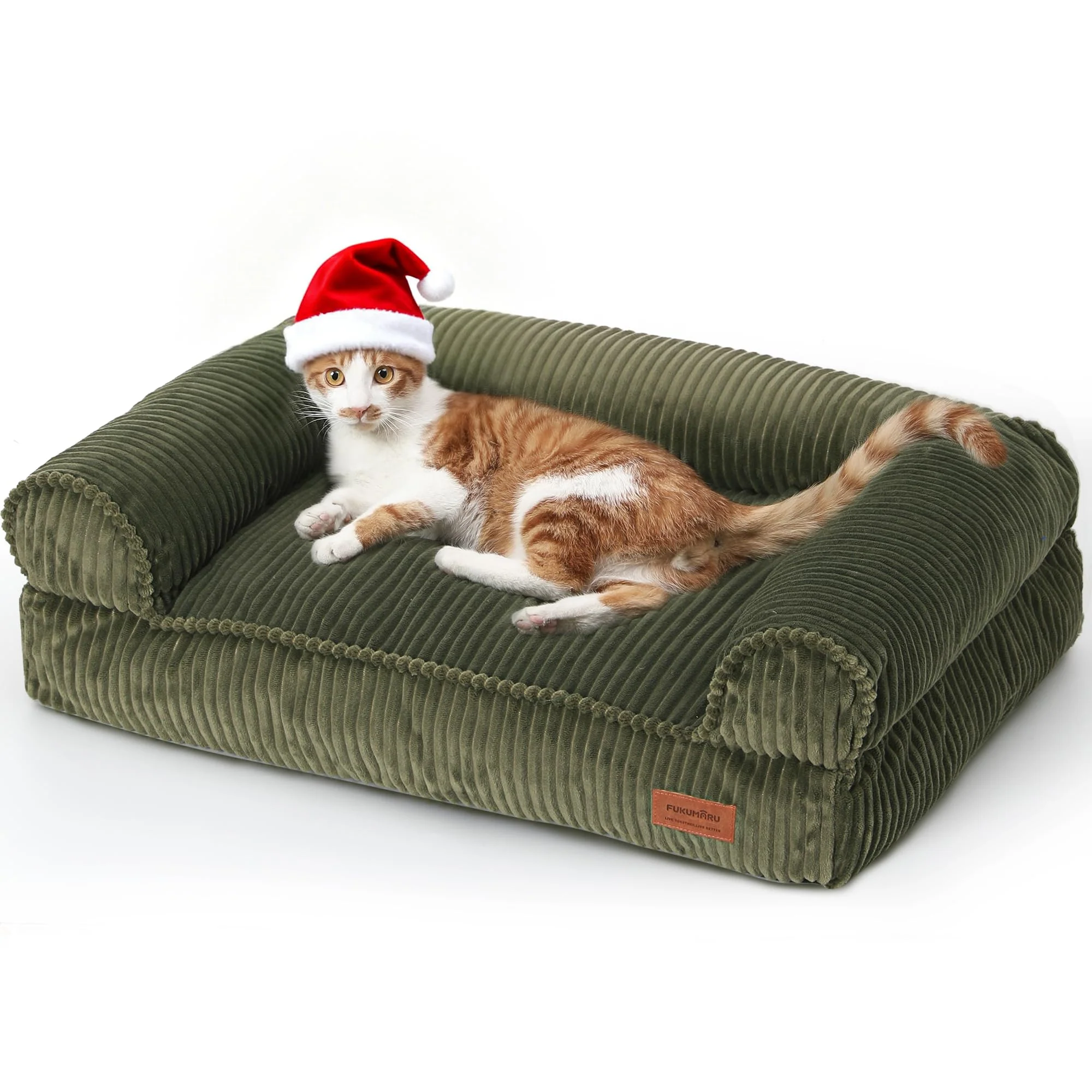 Contemporary FUKUMARU Corduroy Dog Couch Bed — 28in Waterproof Orthopedic Sofa for Small Dogs Large Cats Green Unique