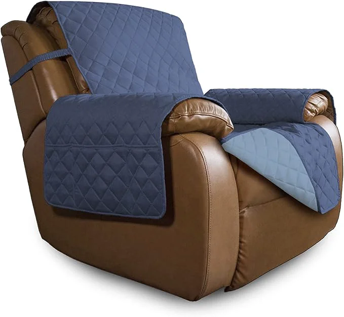 Exceptional Easy-Going Oversized Recliner Cover Reversible Couch Cover Sofa Cover for Living Room Water Resistant Furniture Protector with Elastic Straps for Pets Kids Oversized Recliner Dark Blue Light Blue About ThisOverview Secure