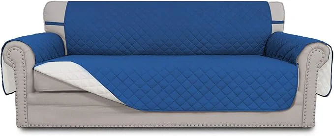 High-End Easy-Going 4 Seater Sofa Slipcover Reversible Sofa Cover Water Resistant Couch Cover with Foam Sticks Elastic Straps Furniture Protector for Pets Children Dog Cat XX-Large Blue Ivory About ThisOverview Outstanding