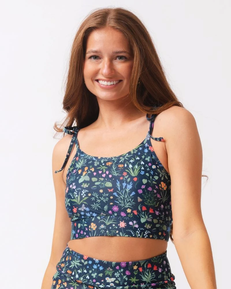 Soft Forage Floral Shoulder-Tie Crop Top Quality