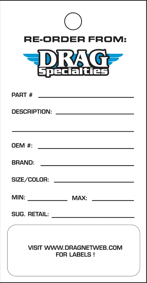 Artisan DRAG SPECIALTIES Inventory Re-Order Tags 9904-0425 Luxury