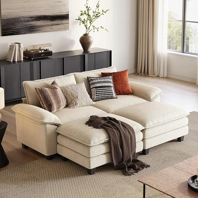 Contemporary LINSY HOME Modular Sectional Sofa - Oversized Corduroy Cloud Couch with Movable Ottoman Soft Modern Comfy Sofa Set for Living Room Apartment Office BeigeAbout ThisOverview Prestigious