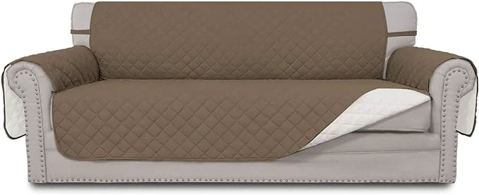 Fast Easy-Going Reversible Couch Cover for 3 Cushion Couch Sofa Cover for Dogs Water Resistant Furniture Protector Cover with Foam Sticks Elastic Straps for Pet Cat Sofa Camel Ivory About ThisOverview Quality