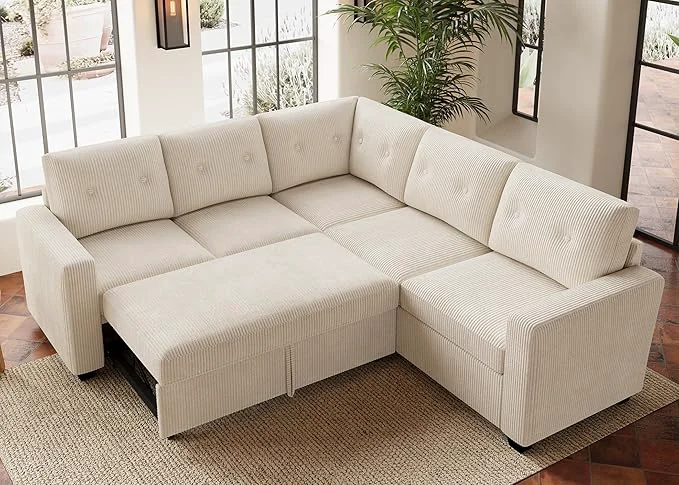 Responsible HONBAY 83.4 Inch U-Shaped Sectional Sleeper Sofa with Pull-Out Bed 5-Seater Sectional Sofa for Living Room Pet-Resistant Corduroy Couch BeigeAbout ThisOverview Exceptional
