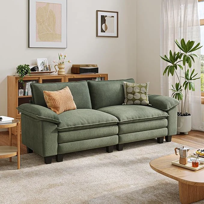User-Friendly LINSY HOME 90'' Cloud Loveseat Sofa Modular Sectional Couches Corduroy Cloud Couch Soft Modern Comfy Love Seat Sofa Set for Living Room Apartment Office GreenAbout ThisOverview Environmentally Friendly