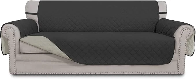 Certified Easy-Going Reversible Couch Cover for 3 Cushion Couch Sofa Cover for Dogs Water Resistant Furniture Protector Cover with Foam Sticks Elastic Straps for Pet Cat Sofa Darkgray Beige About ThisOverview Green