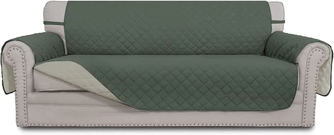 Casual Easy-Going Reversible Oversized Couch Cover for 3 Cushion Couch Sofa Cover for Dogs Water Resistant Furniture Protector Cover with Foam Sticks for Pet Oversized Sofa Greyish Green Beige About ThisOverview Selected
