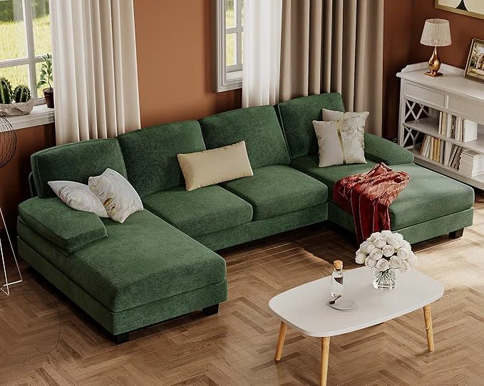 Minimalist Furmax Sectional Couches for Living Room U-Shaped Sofa Couch with Linen Fabric 4 Seat Sofa Set with Double Chaise for Apartment Fabric Green About ThisOverview Efficient