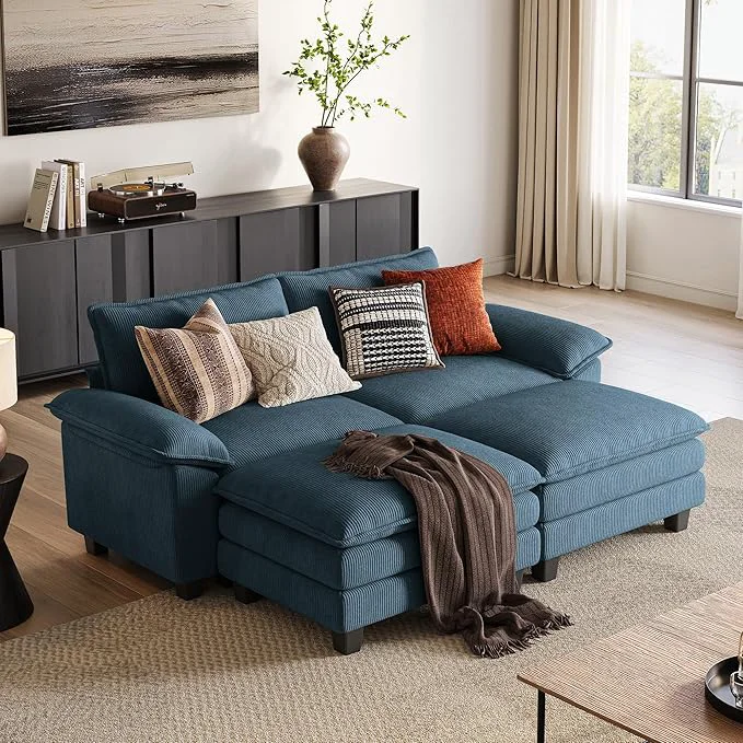 Original Design LINSY HOME Modular Sectional Sofa - Oversized Corduroy Cloud Couch with Movable Ottoman Soft Modern Comfy Sofa Set for Living Room Apartment Office BlueAbout ThisOverview User-Friendly